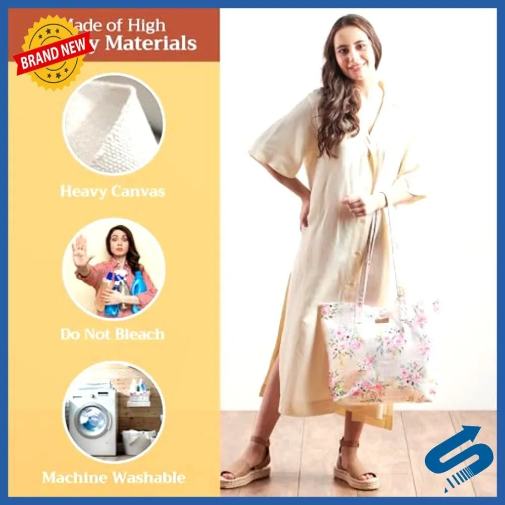 Cotton Canvas Tote Bag Reusable Shoulder Bag Travel Shopping Chic Minimal